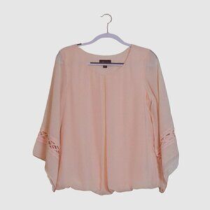 AB Studio Boho Sheer Angel Sleeve Pullover Pink Blouse Top Size M